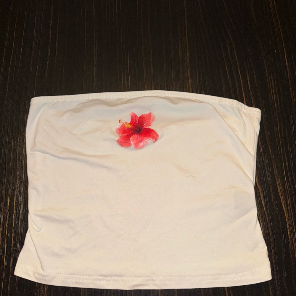 White Tube Top with Red Flower Design
